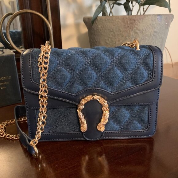 Neiman Marcus Satin Blue Croc-Embossed Horsebit Luxury Crossbody bag - Picture 2 of 5
